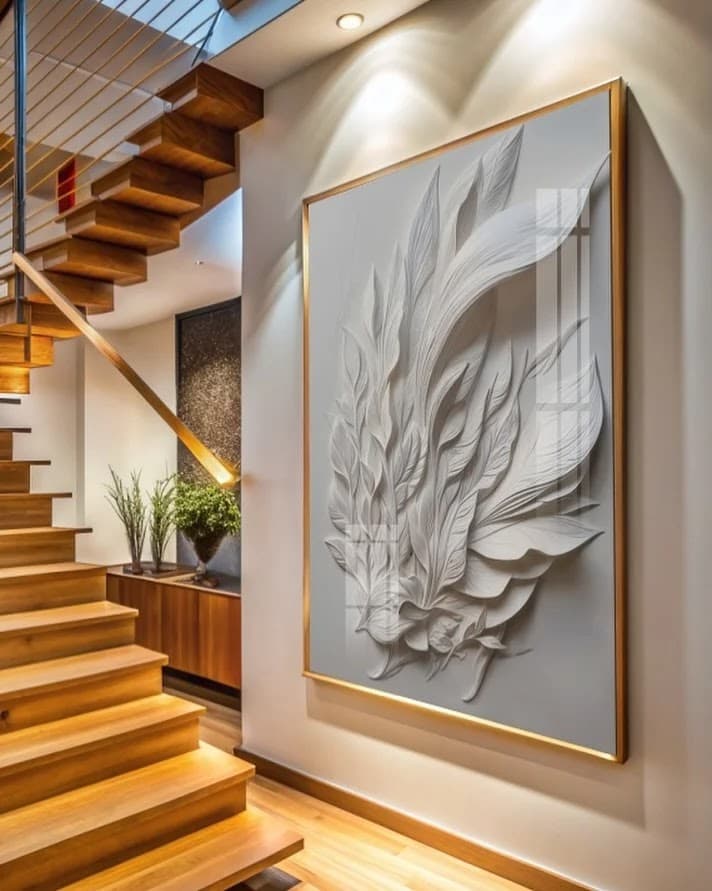 Quadro Folhagem em Relevo Branco