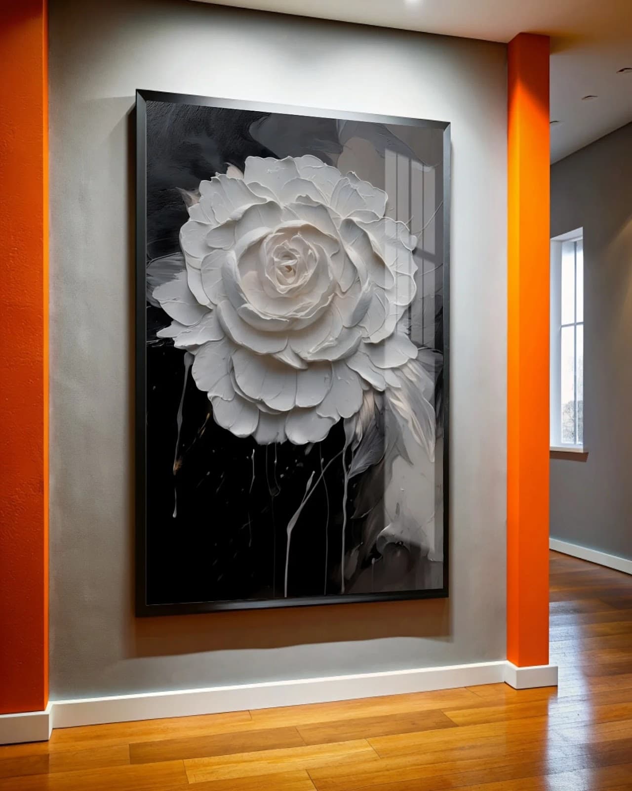 Quadro Rosa Branca em Preto e Branco