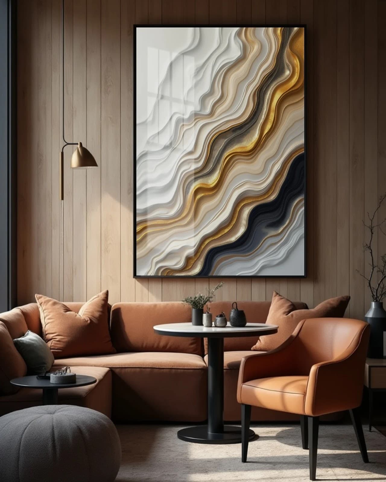 Quadro Ondas Ouro em Contemplação