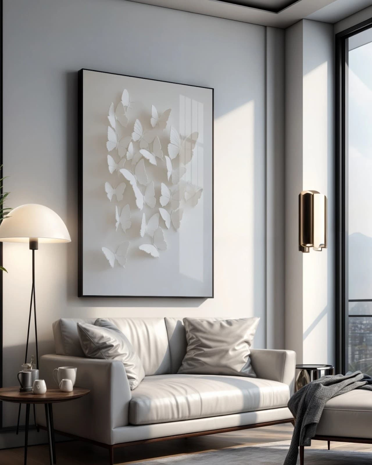 Quadro Borboletas em Relevo Branco
