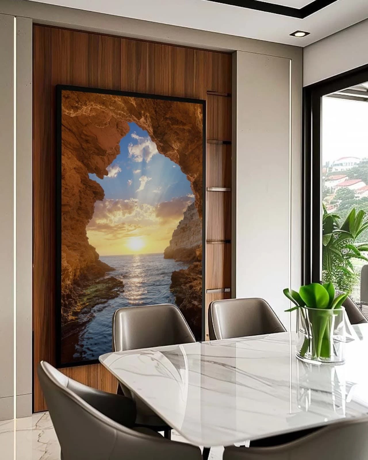 Quadro Gruta com Pôr do Sol no Mar