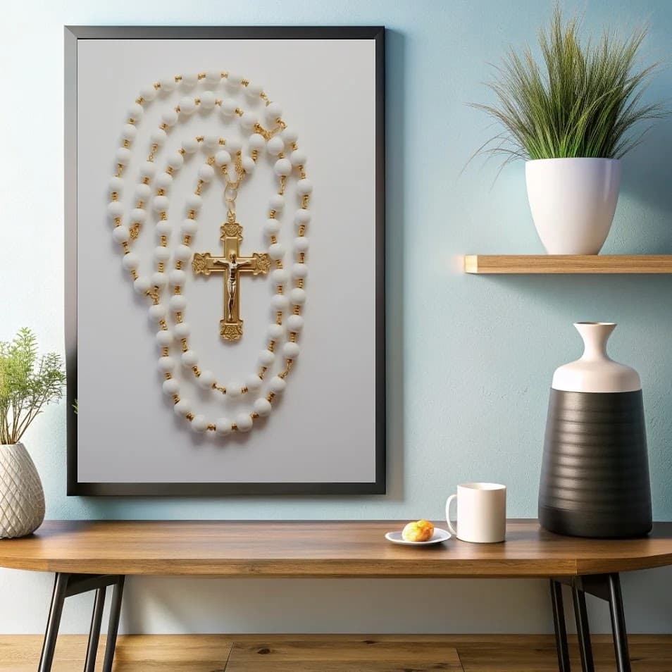 Quadro Rosário Ouro em Marfim