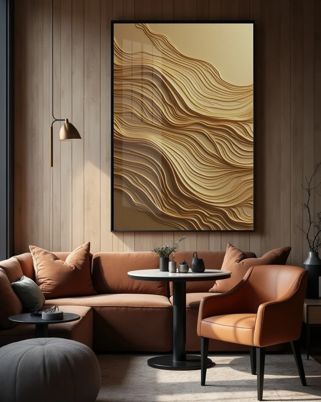 Quadro Ondas Douradas em Fluxo Contínuo