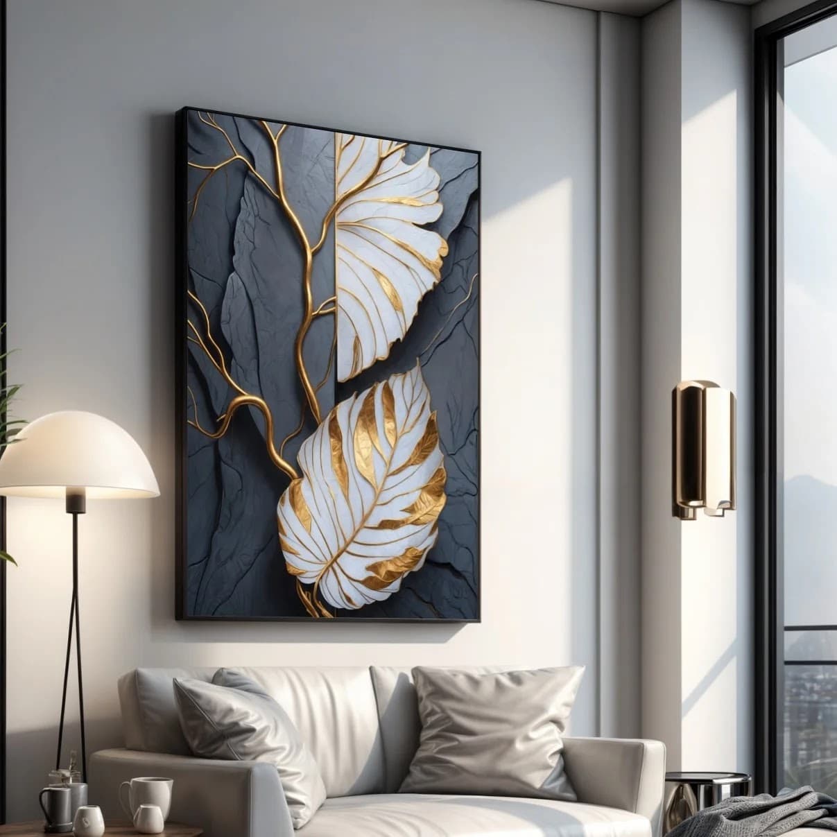 Quadro Folhas Vento Branco
