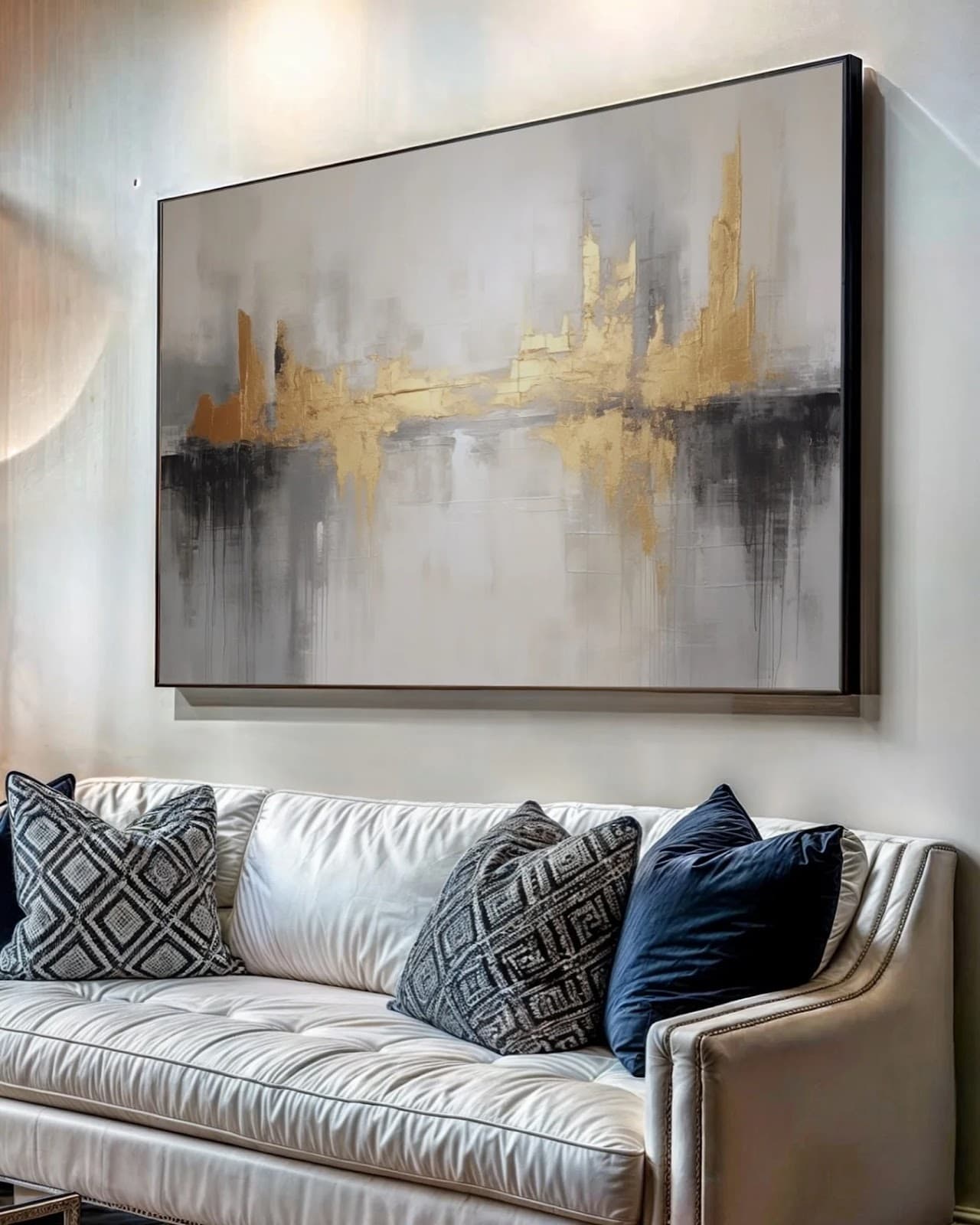 Quadro Abstrato Dourado e Cinza