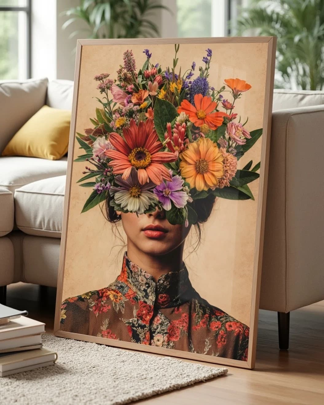 Quadro Mulher com Flores no Rosto