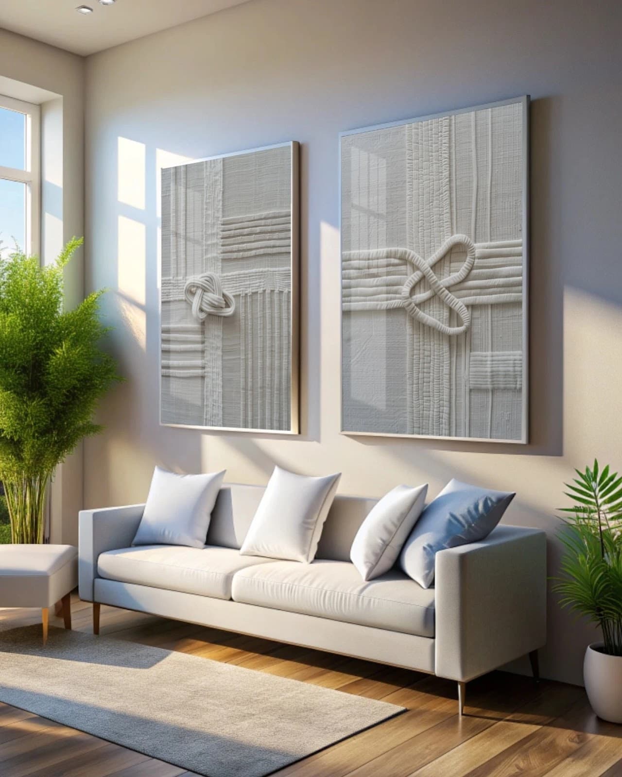Dupla de Quadros Texturas Brancas com Nós