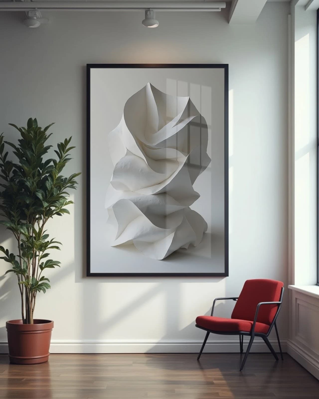 Quadro Escultura Formas Brancas em Movimento