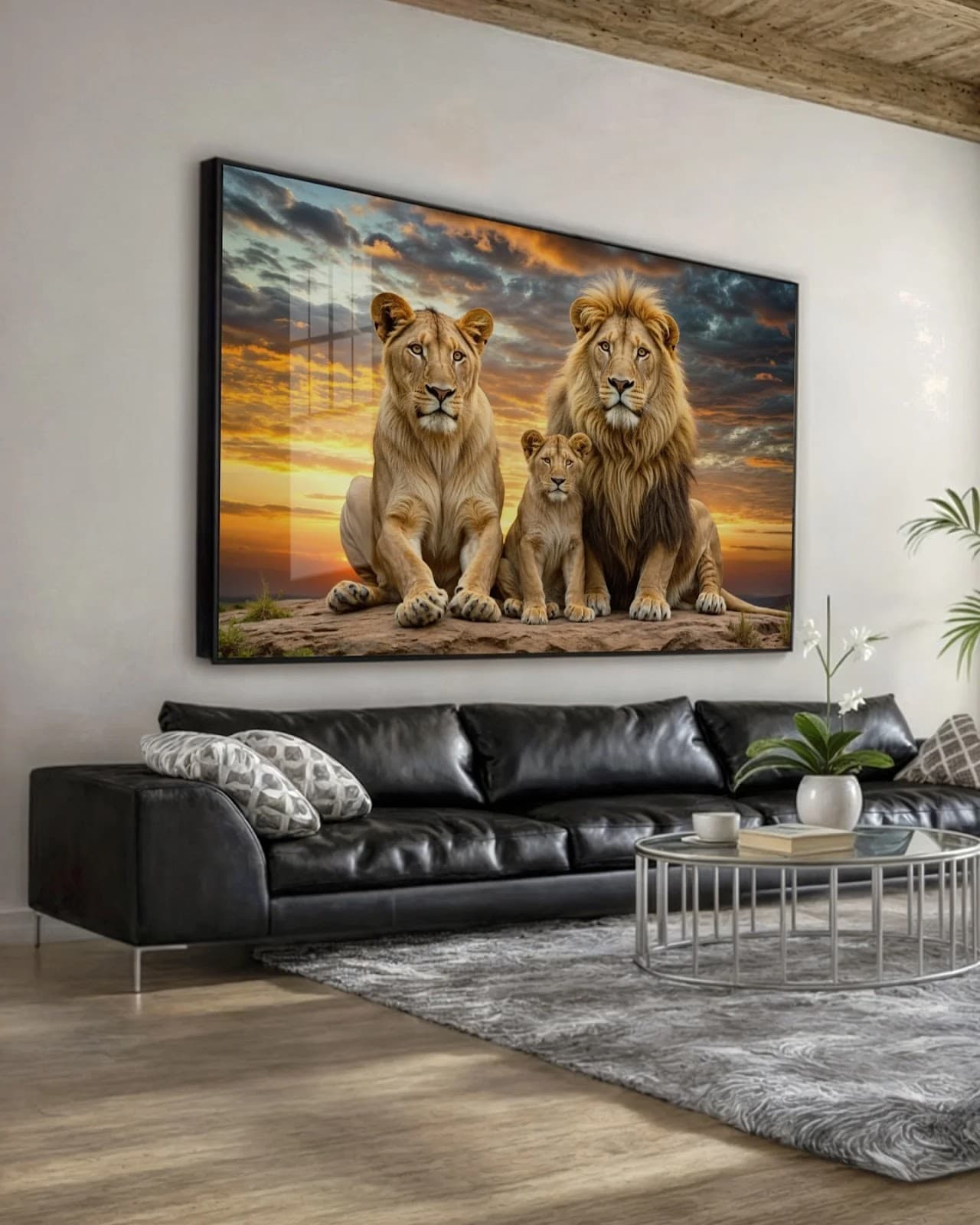 Quadro Leões ao Pôr do Sol