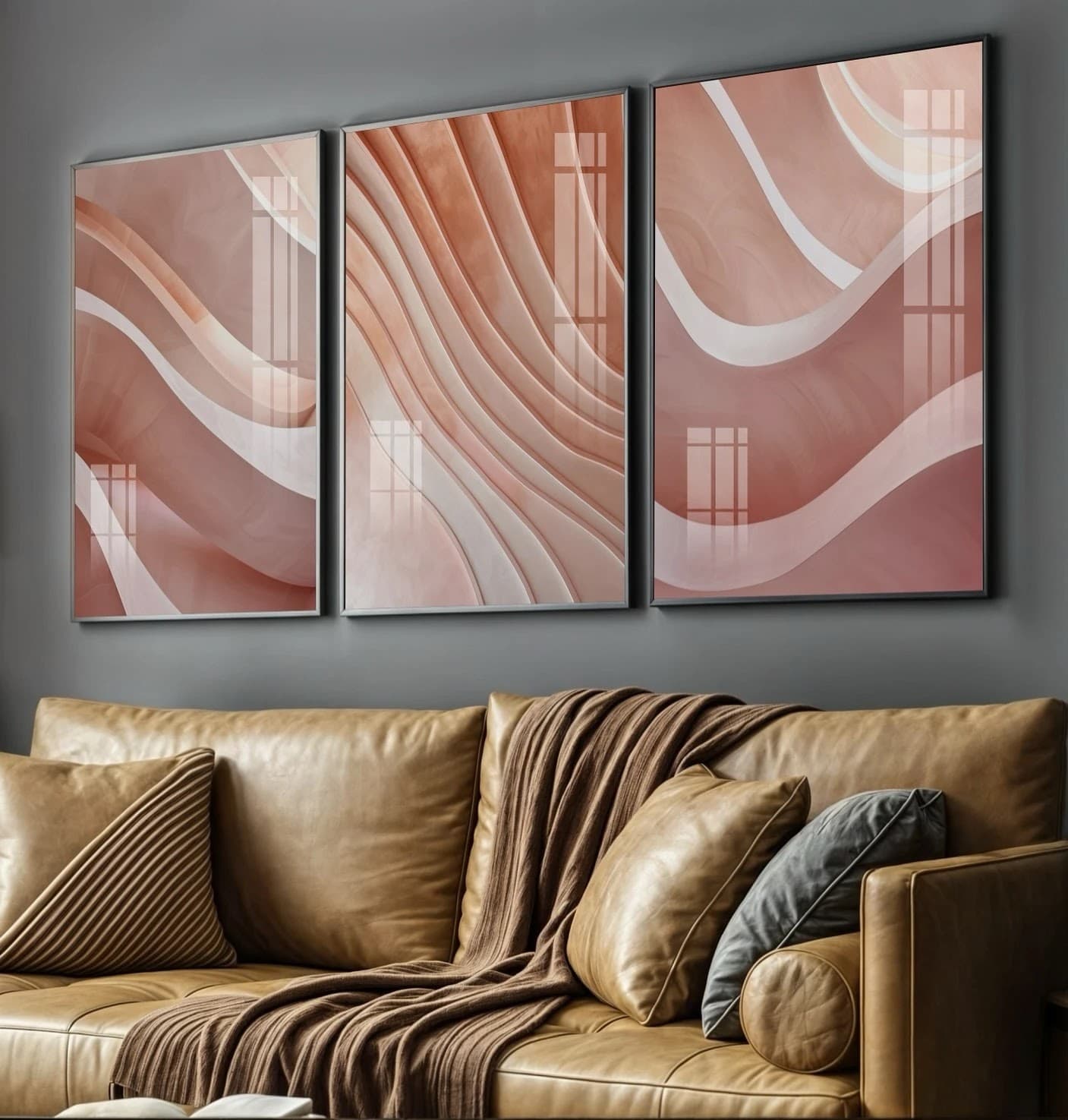 Trio de Quadros Linhas Poéticas Rosé