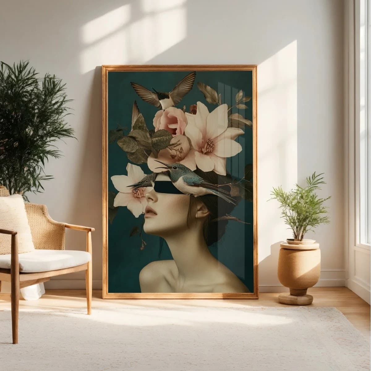 Quadro Rosto Feminino com Flores