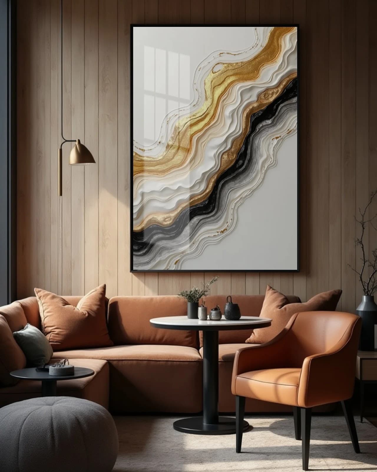 Quadro Ondas Mel e Carvão