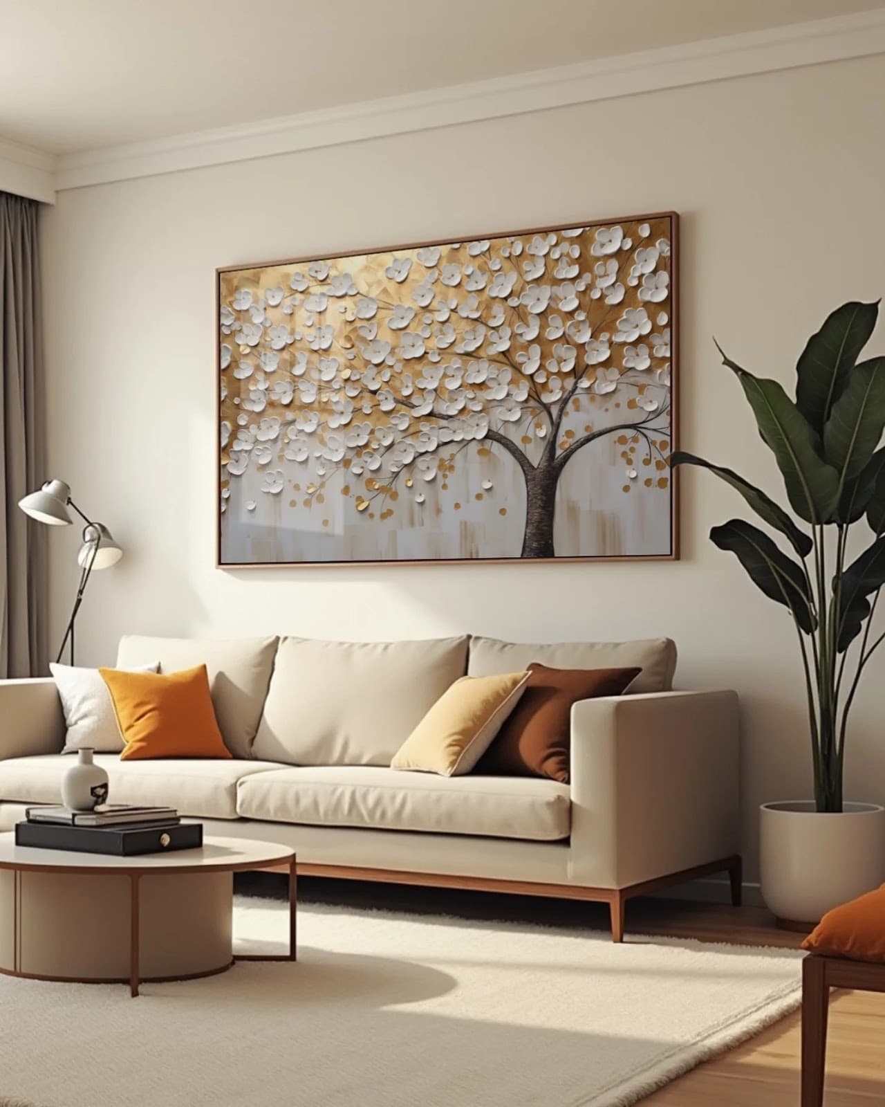 Quadro Árvore de Flores Brancas com Tronco Escuro