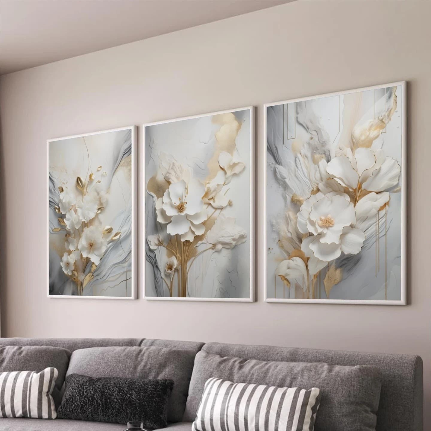Trio de Quadros Flor de Cerejeira Vintage