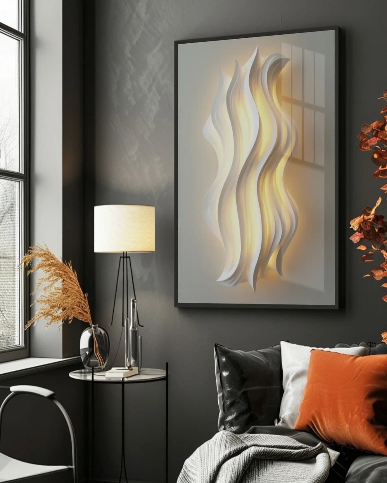 Quadro Abstrato Ondulante em Tons Neutros