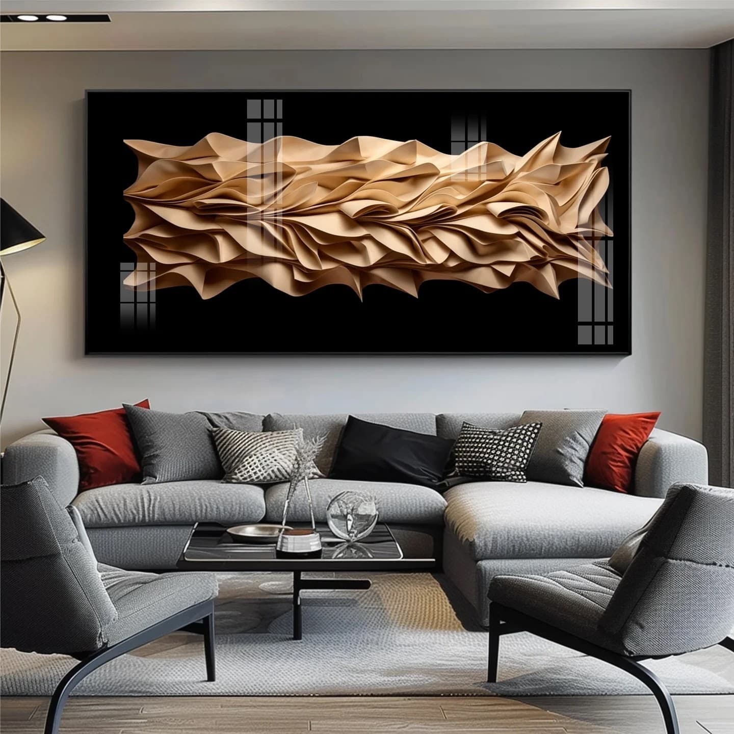 Quadro Abstrato Fluido Dourado