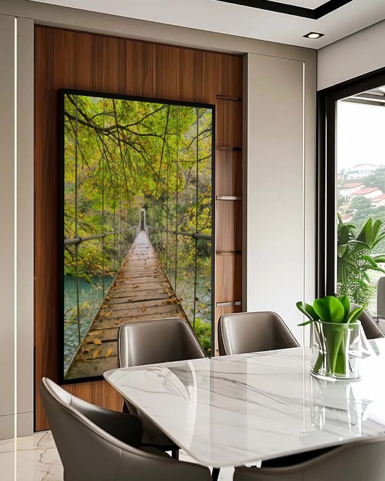 Quadro Ponte de Madeira em Floresta Outonal