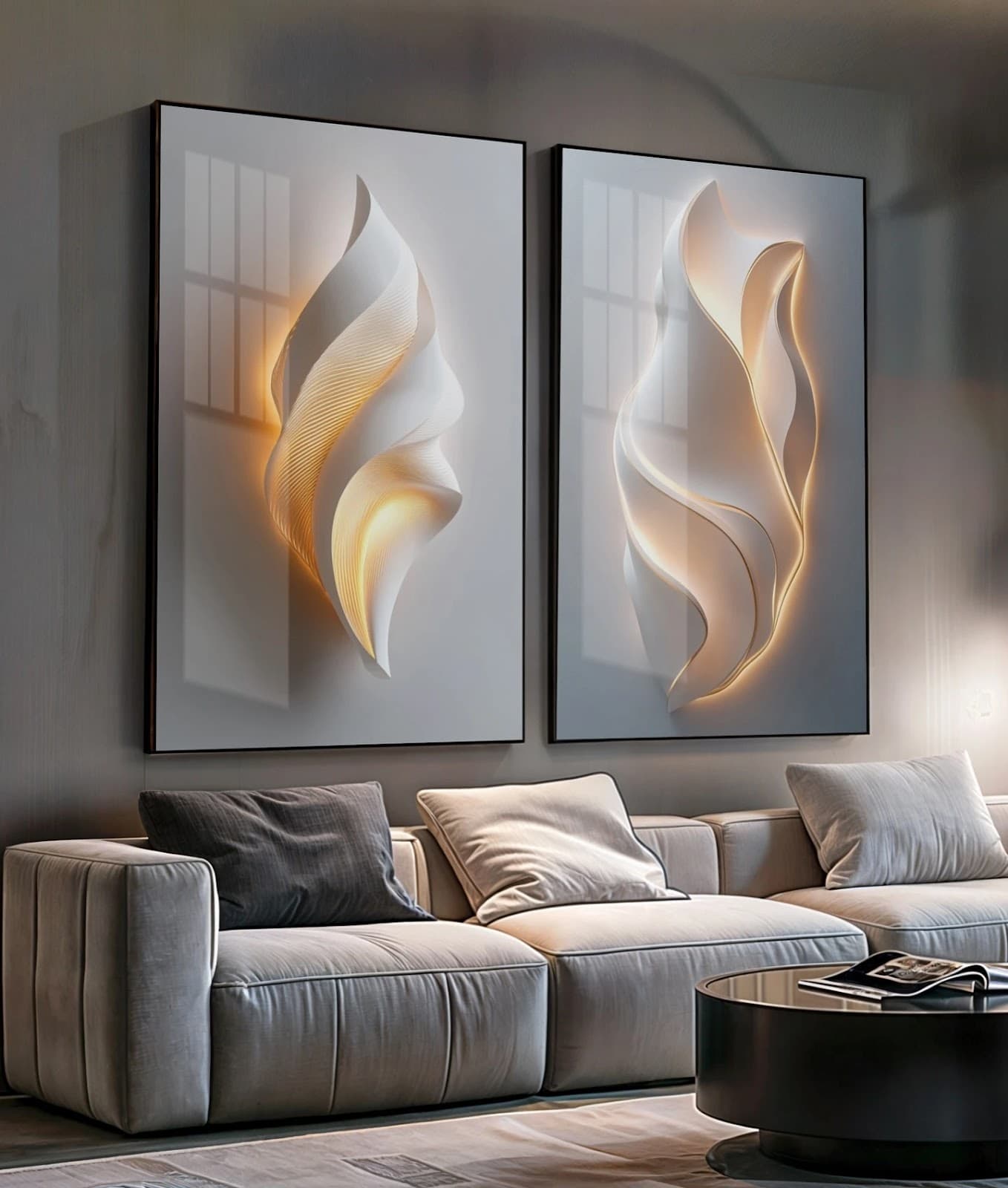 Dupla de Quadros Chamas Luminosas em Gradiente Quente