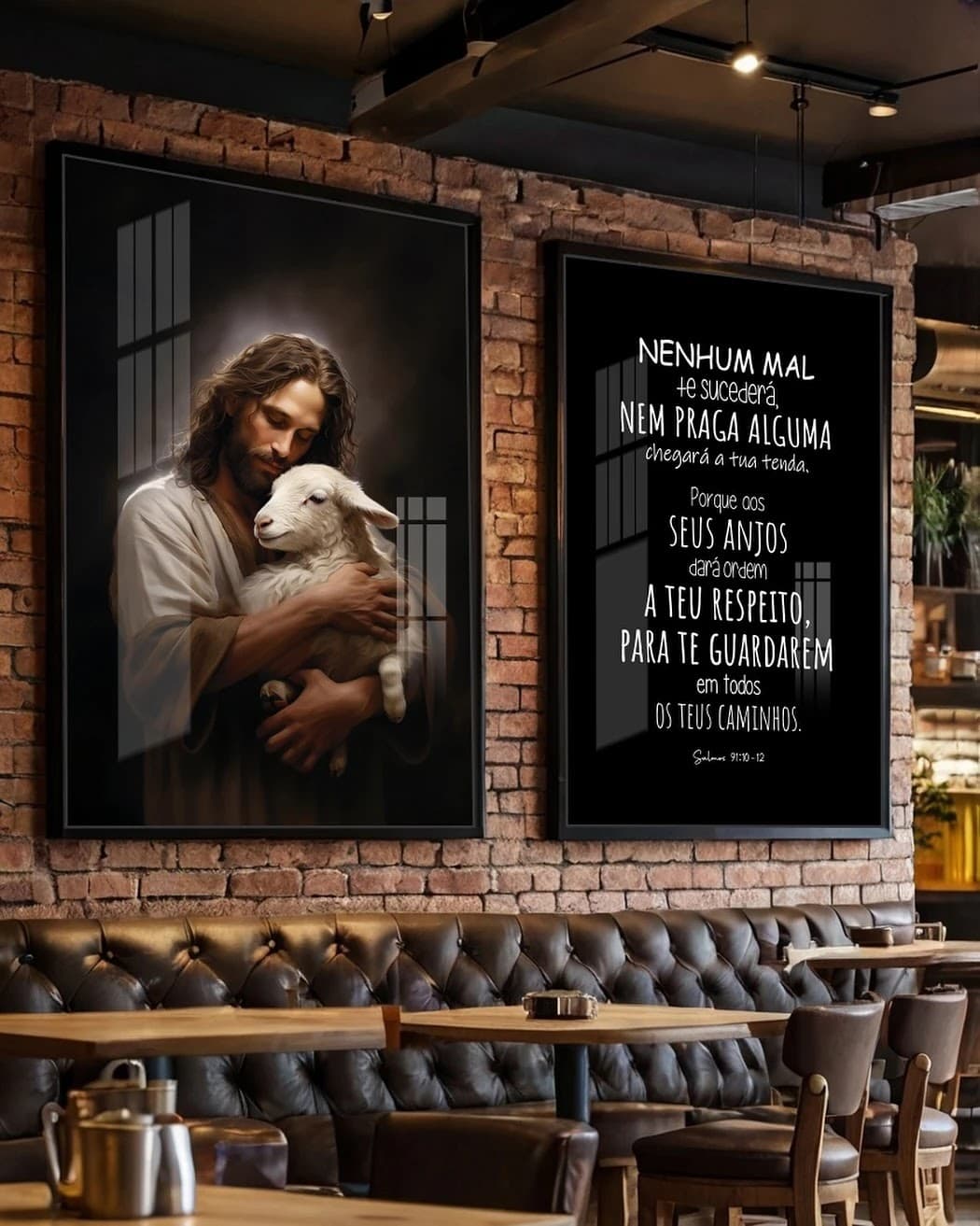 Dupla de Quadros Jesus e o Cordeiro com Salmo 91