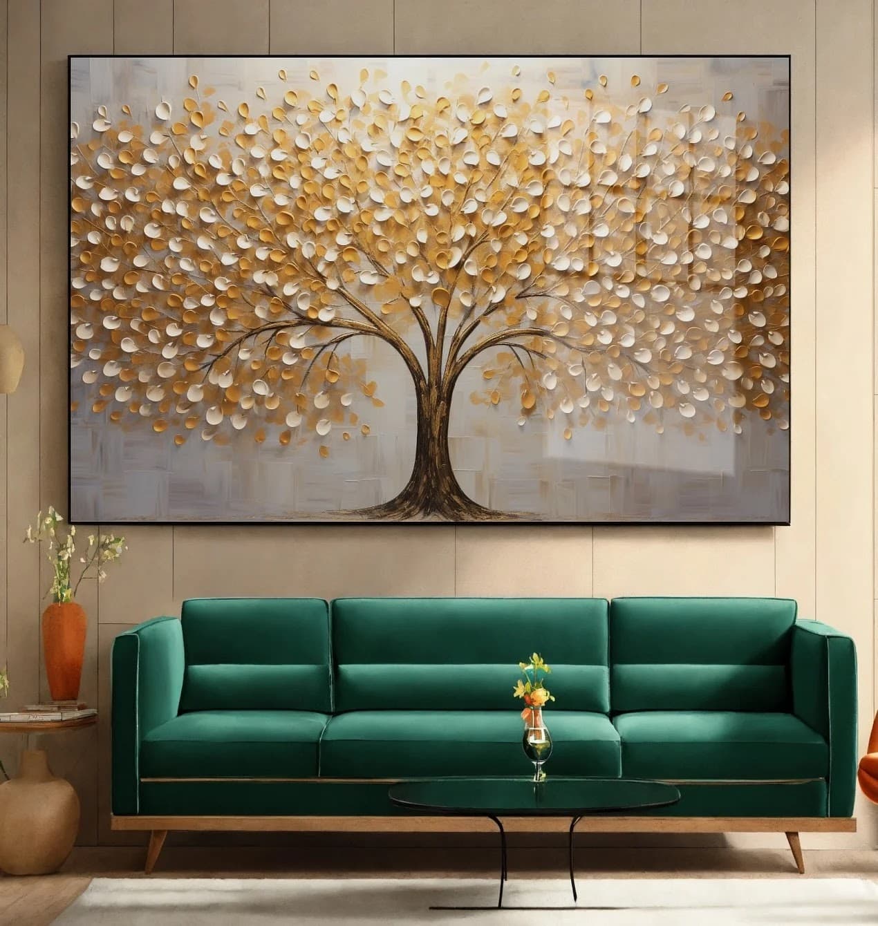 Quadro Árvore Branca Chuva Dourada
