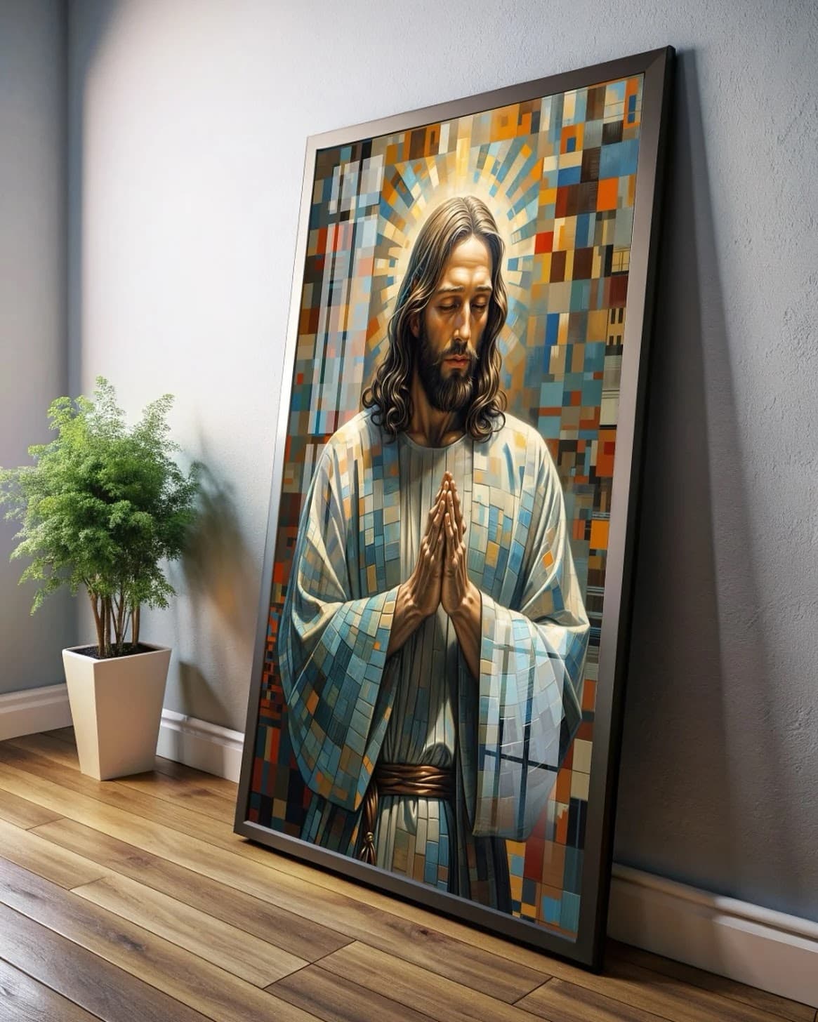 Quadro Jesus Cristo Mosaico Abstrato