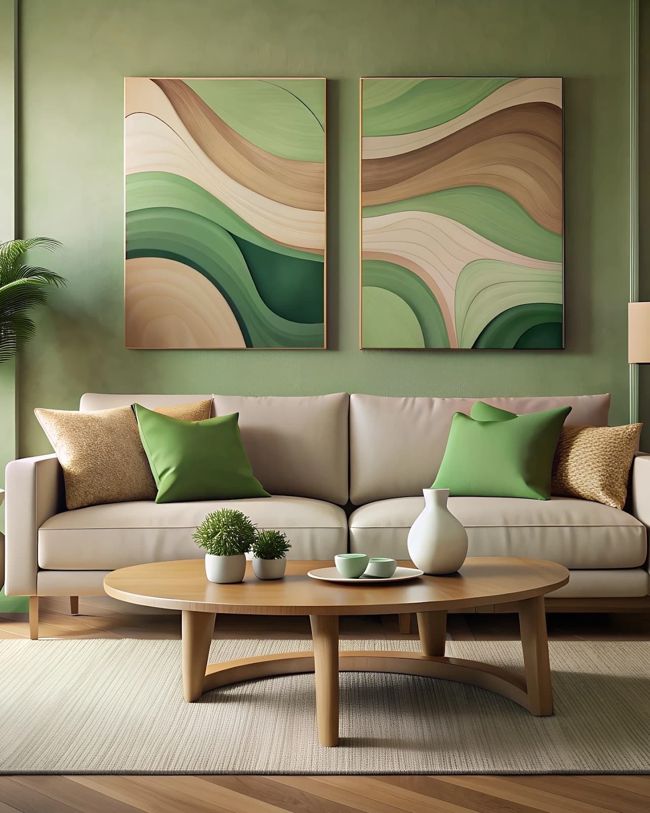 Dupla de Quadros Ondas Orgânicas Verde e Terra