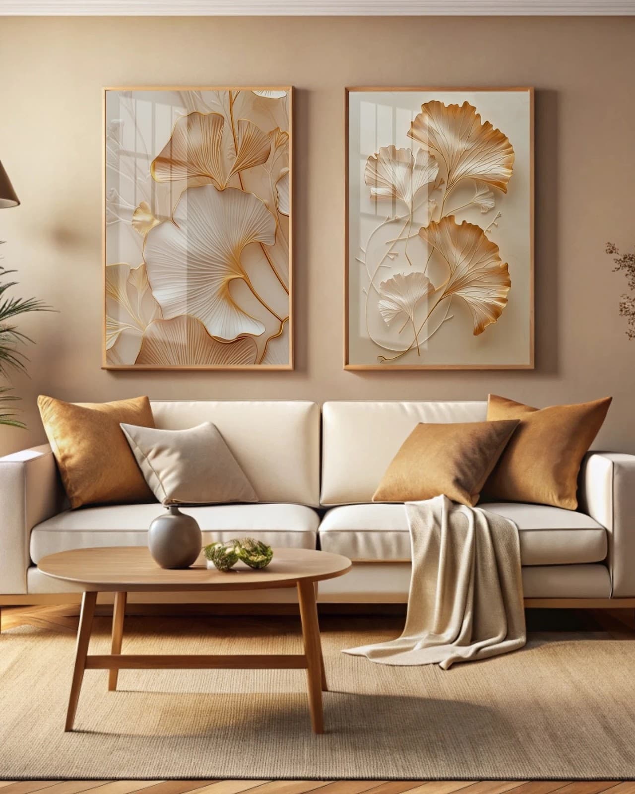 Dupla de Quadros Composição Floral em Tons Neutros