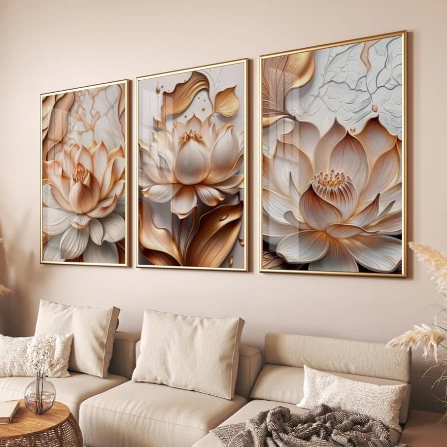 Trio de Quadros Lótus da Serenidade