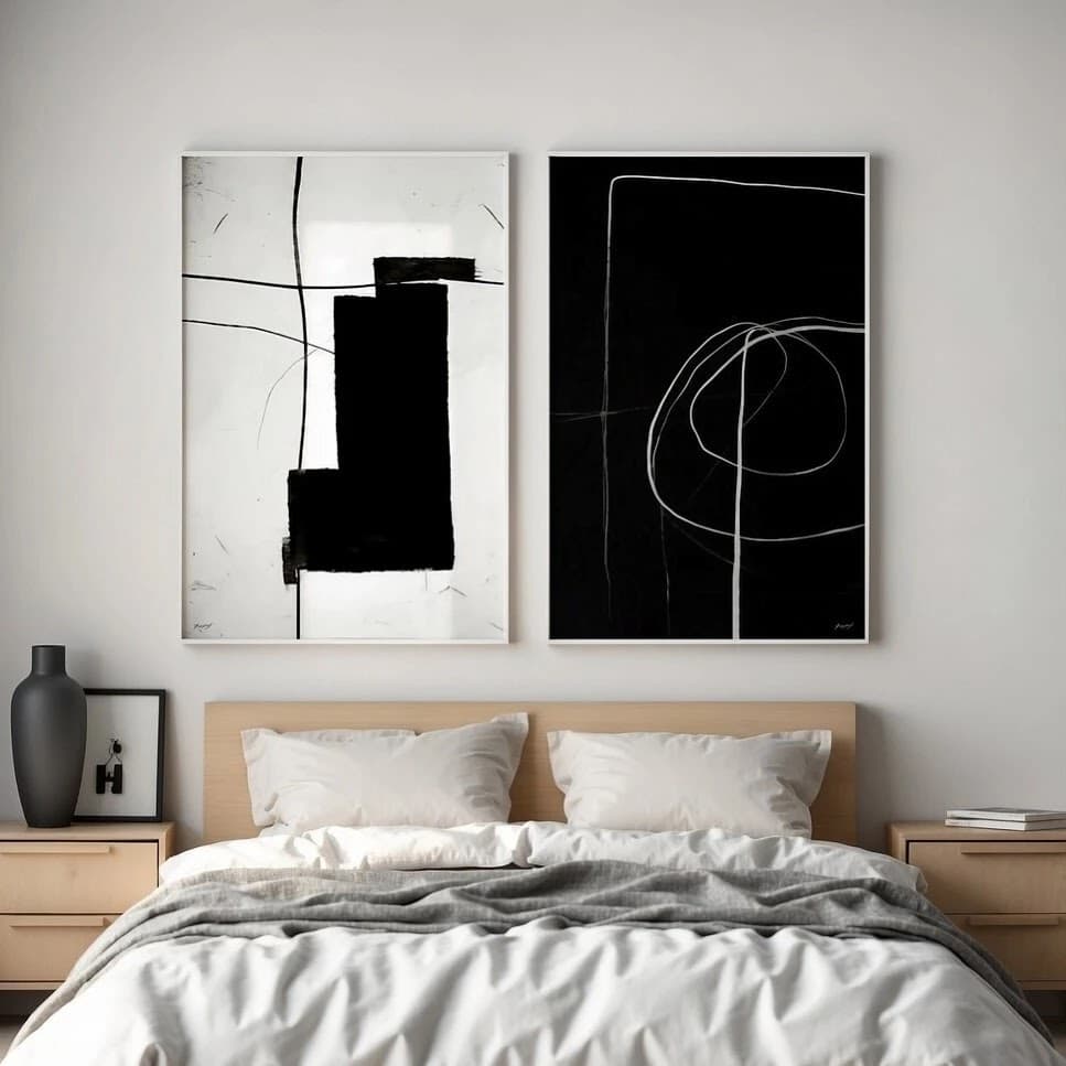 Dupla de Quadros Círculos e Linhas Abstratos