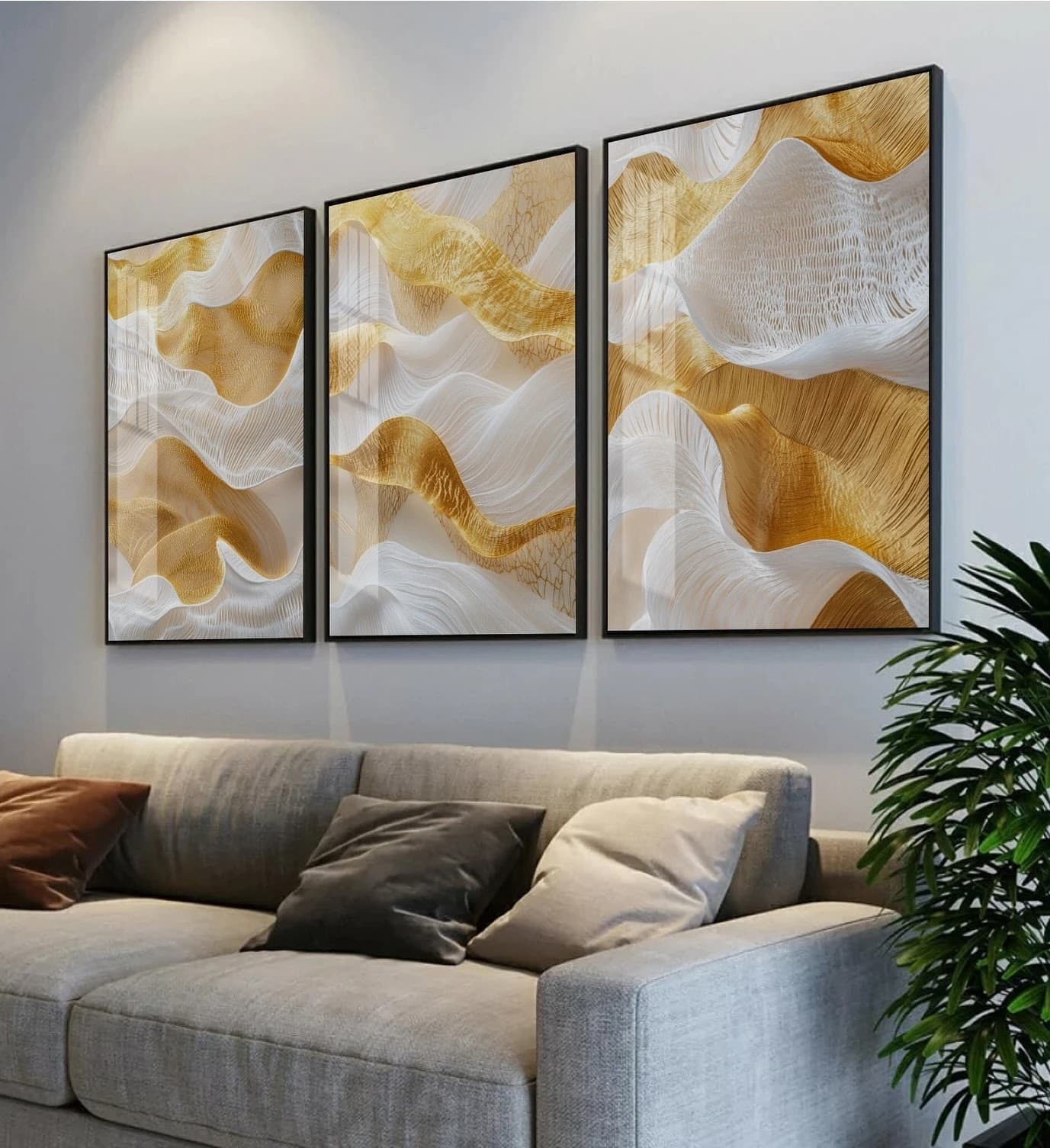 Trio de Quadros Paisagem Dourada Onírica