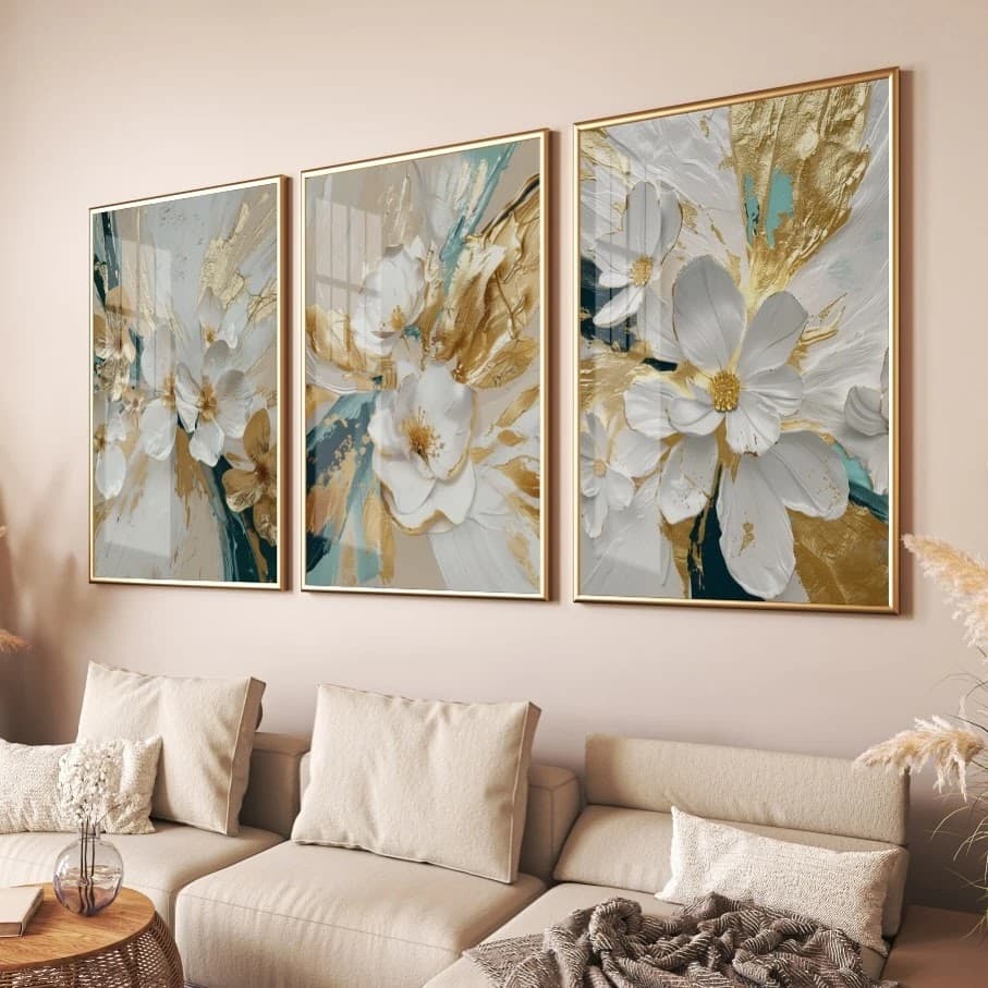 Trio de Quadros Orquídeas Minimalistas Delicadeza
