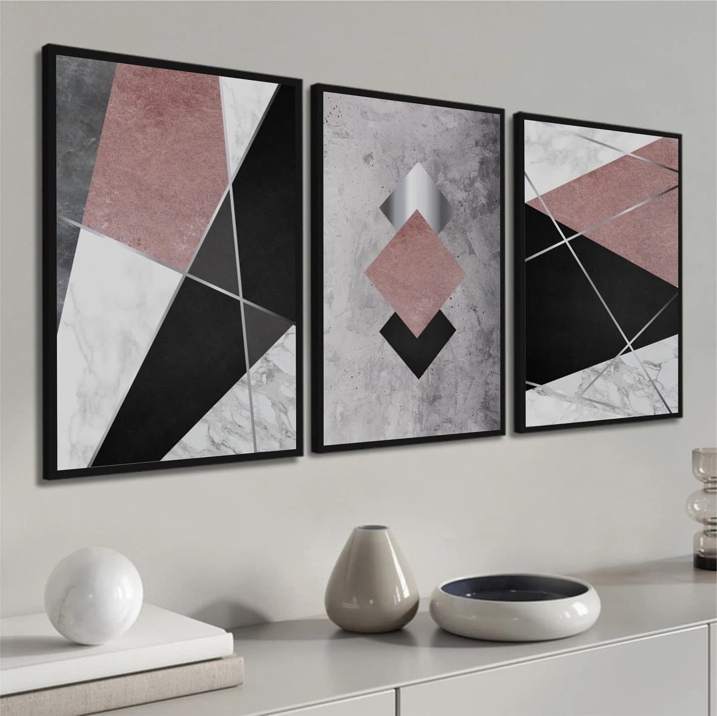 Trio de Quadros Mármore Elegância Atemporal