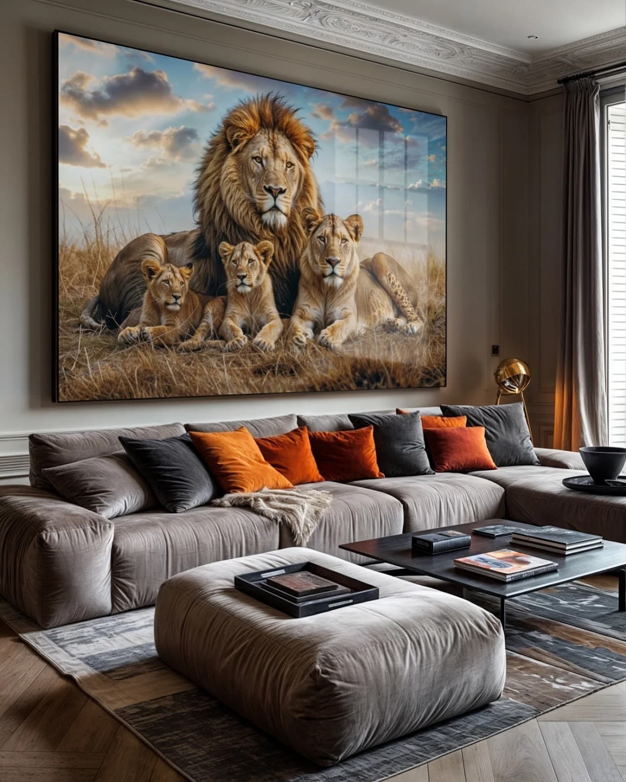 Quadro Leões na Savana com Céu Azul
