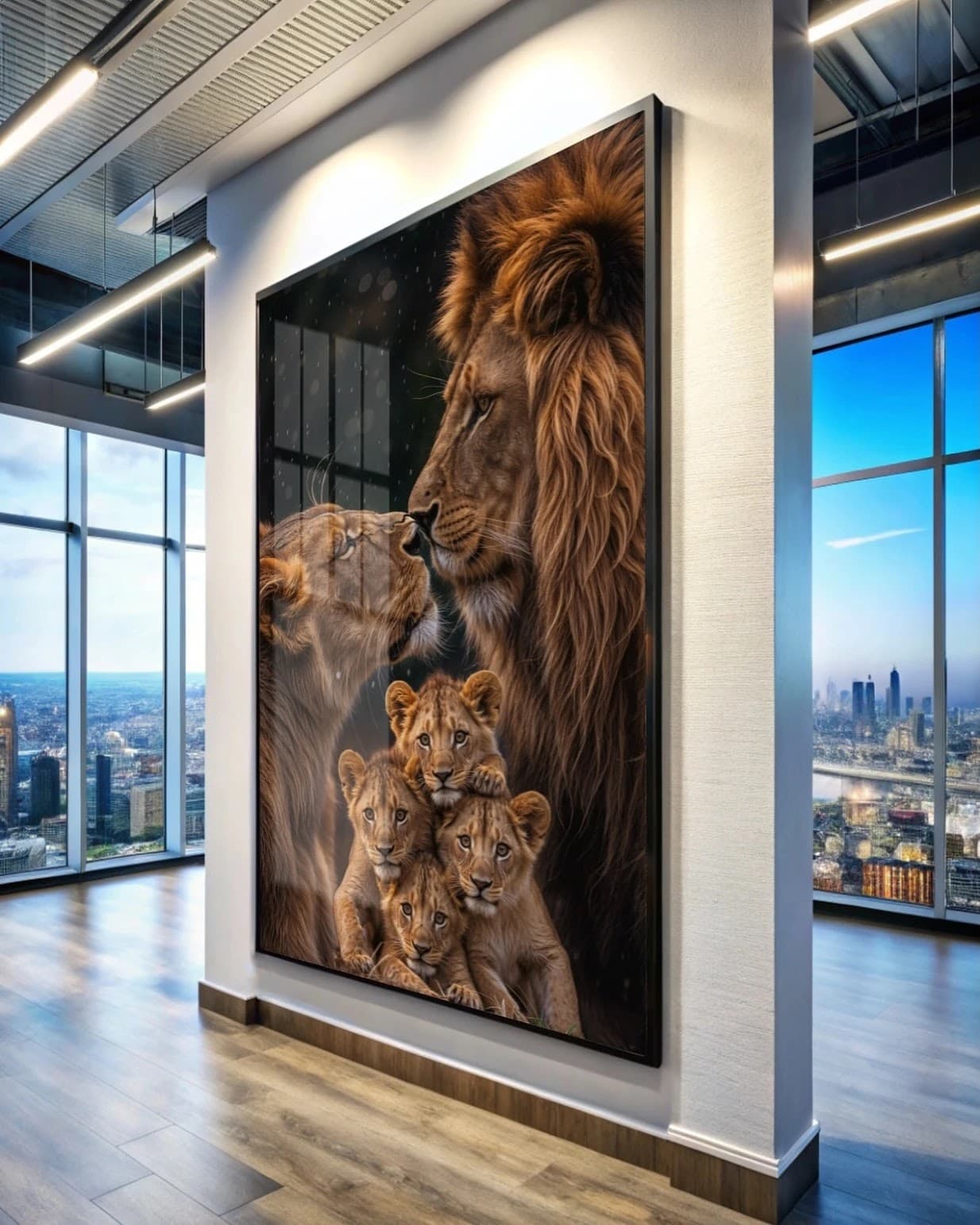 Quadro Família de Leões em Carinho