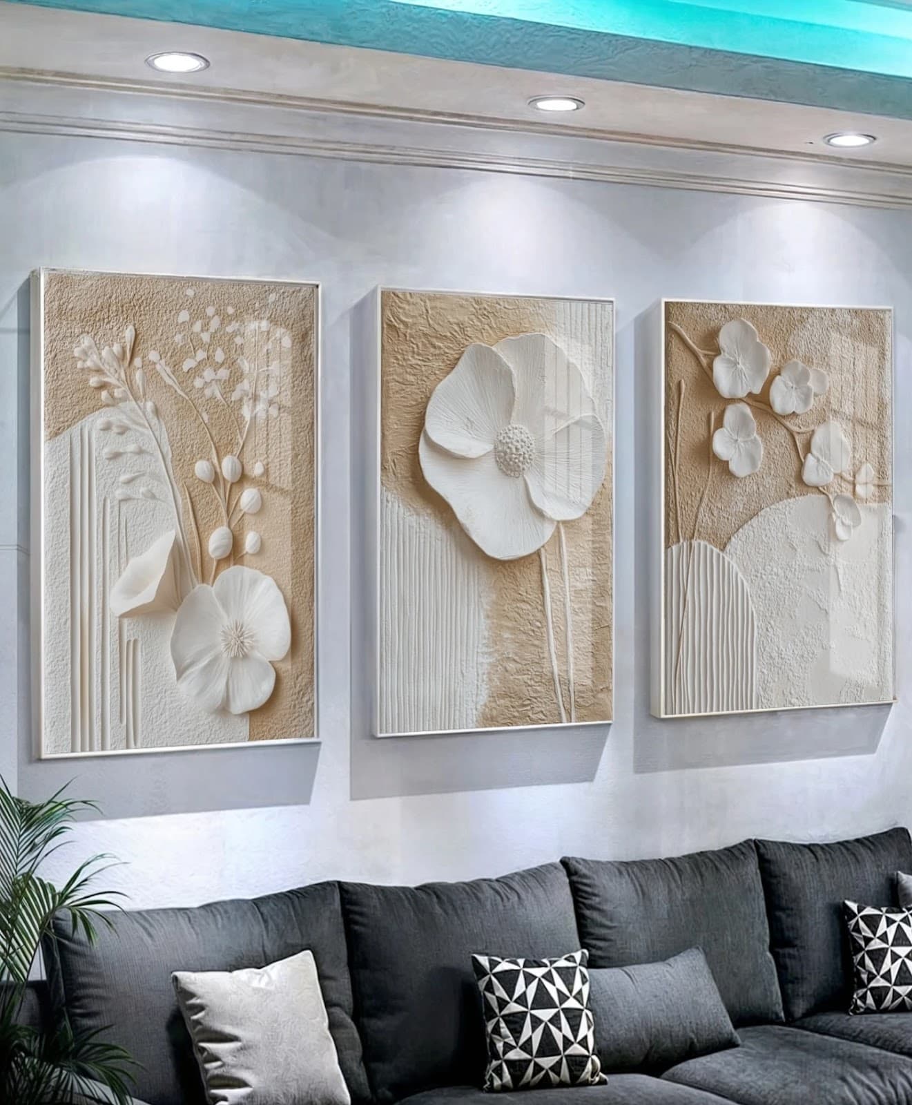 Trio de Quadros Flores em Harmonia Clean