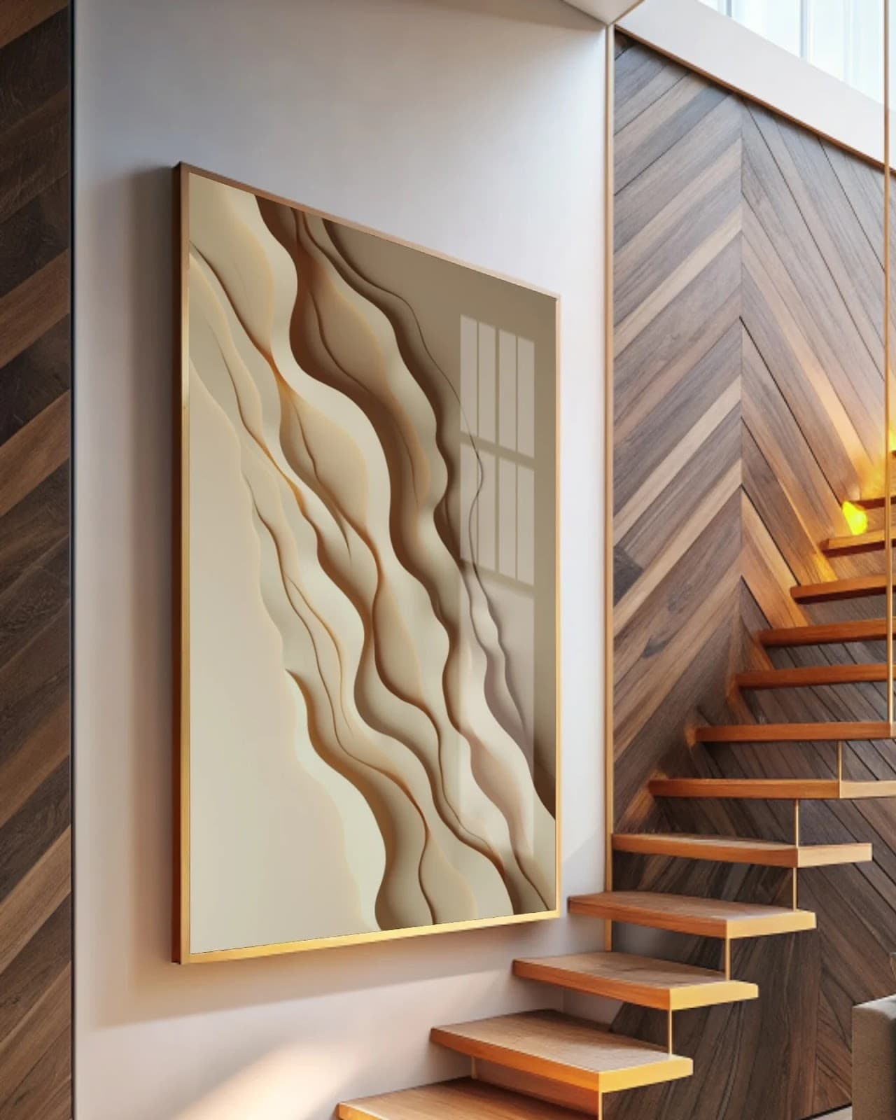 Quadro Ondas Fluidas em Tom Caramelo