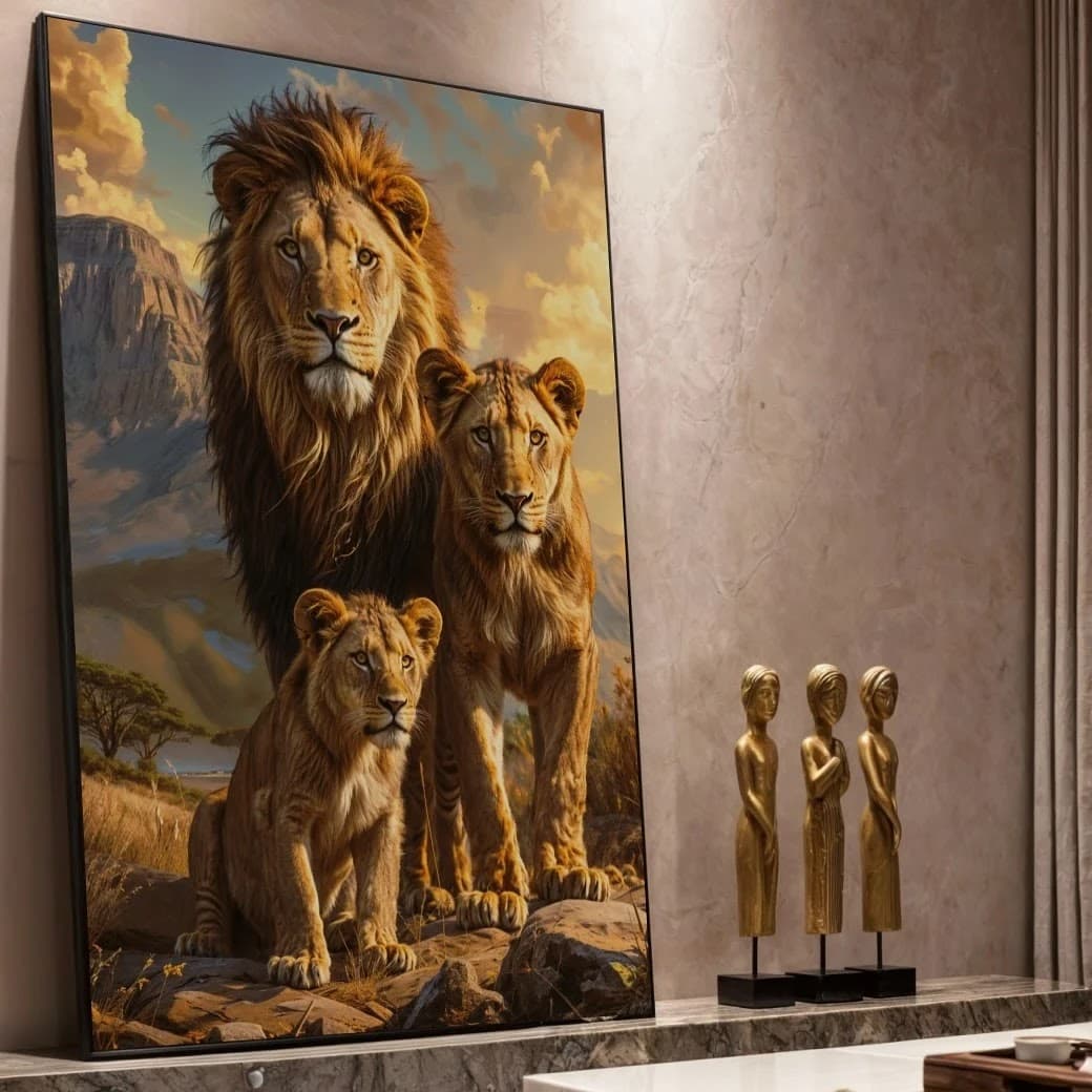 Quadro Leões Selvagens ao Entardecer