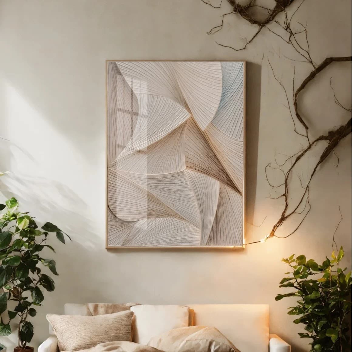 Quadro Padrão Abstrato Branco Bege