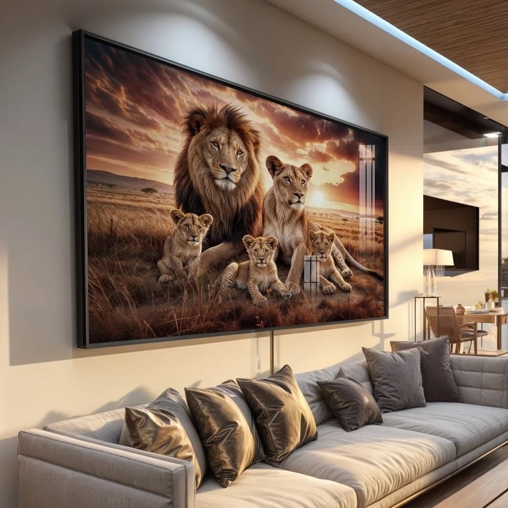 Quadro Família de Leões ao Amanhecer