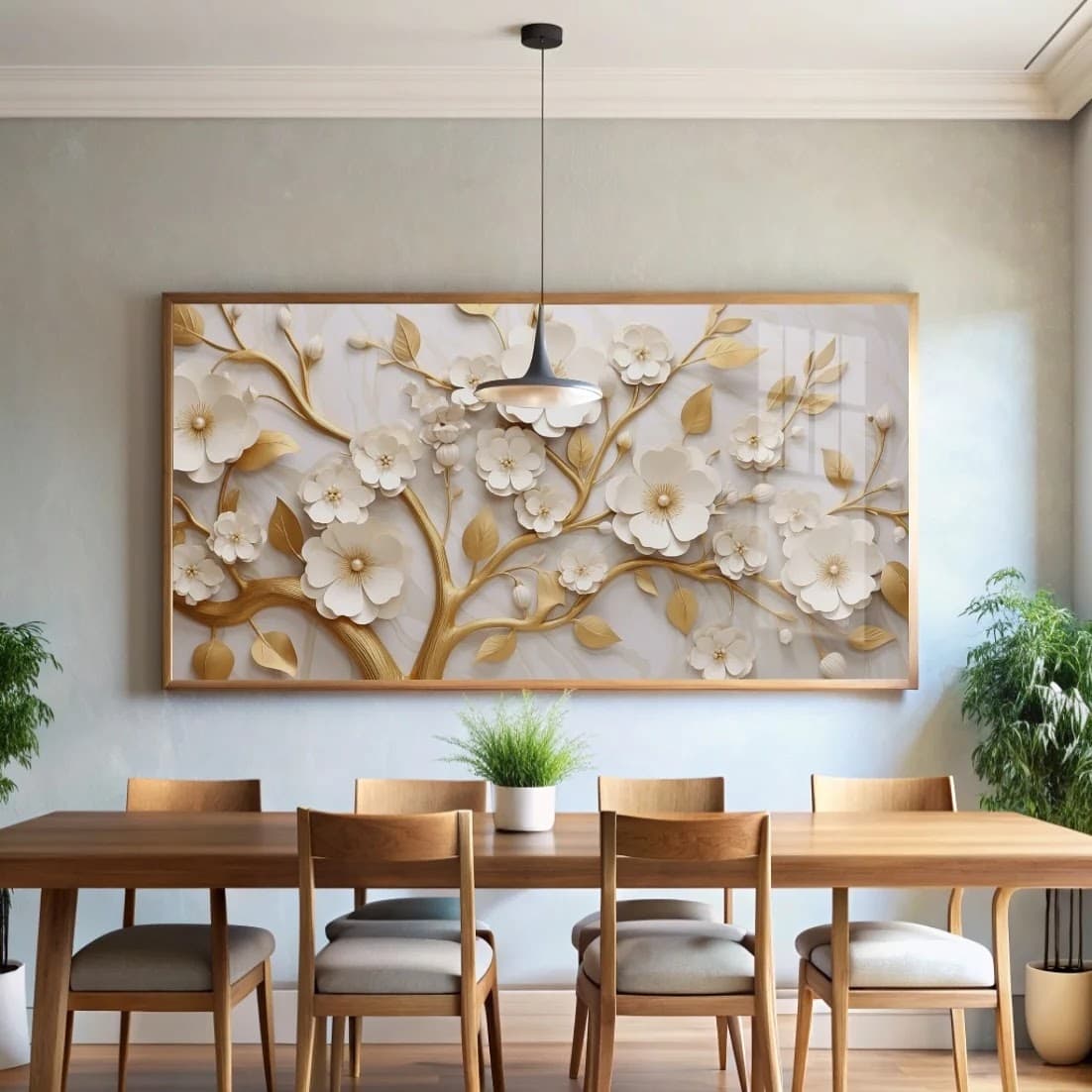 Quadro Árvore Florida Branca em Ouro