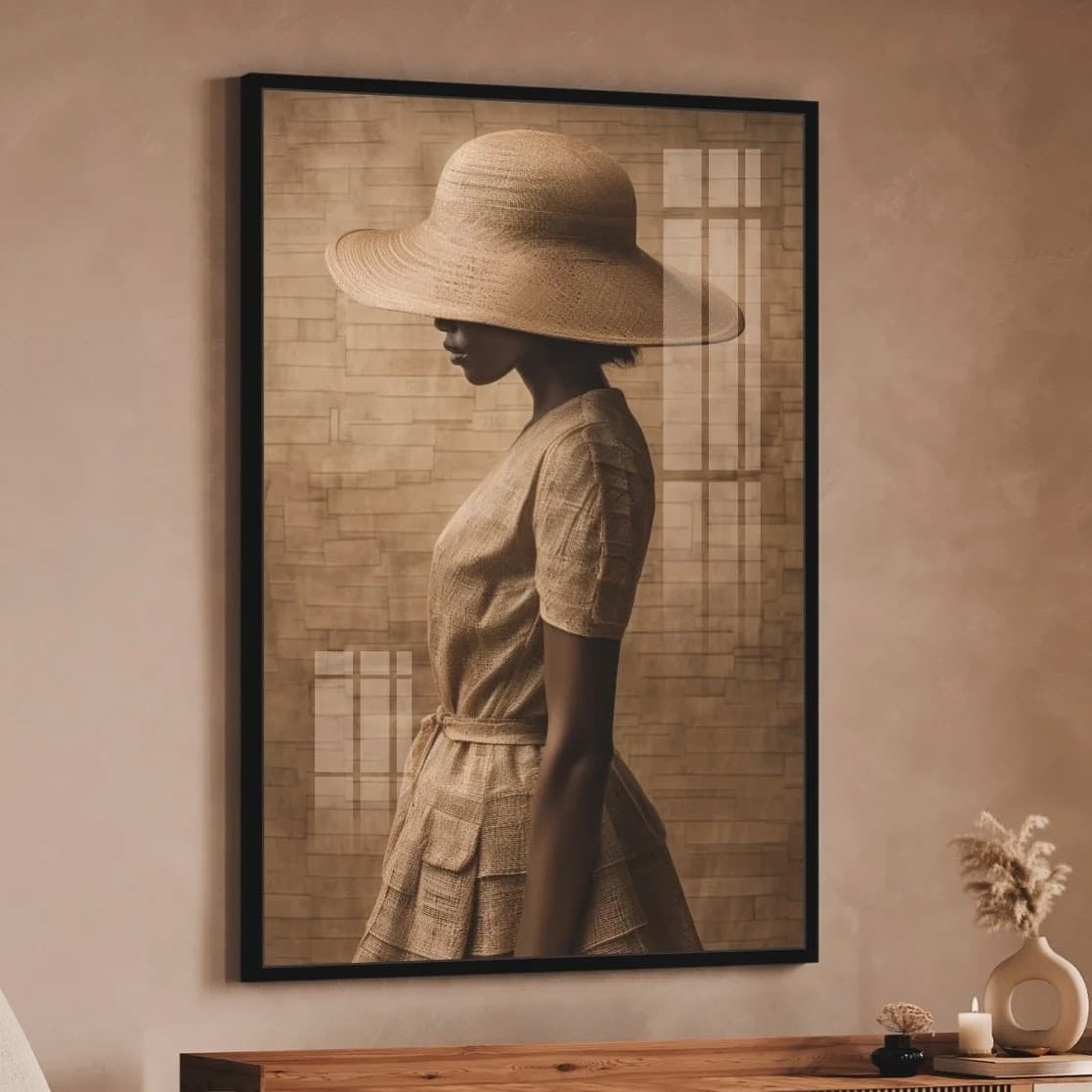 Quadro Mulher Chapéu Elegância Atemporal
