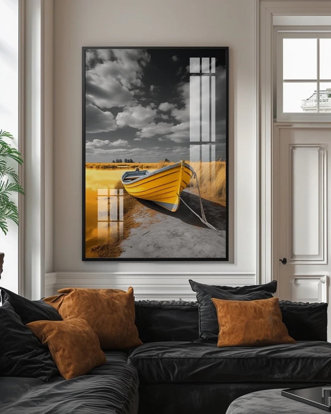 Quadro Barco Amarelo à Beira d'Água