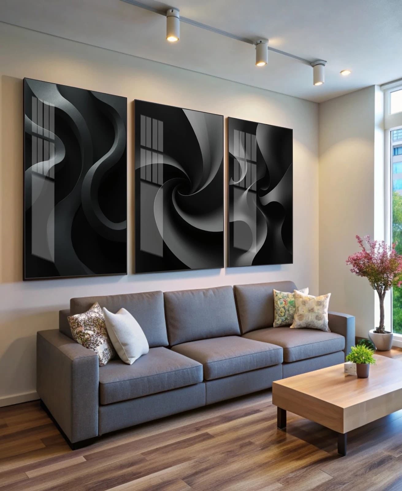 Trio de Quadros Sinfonia em Preto e Branco