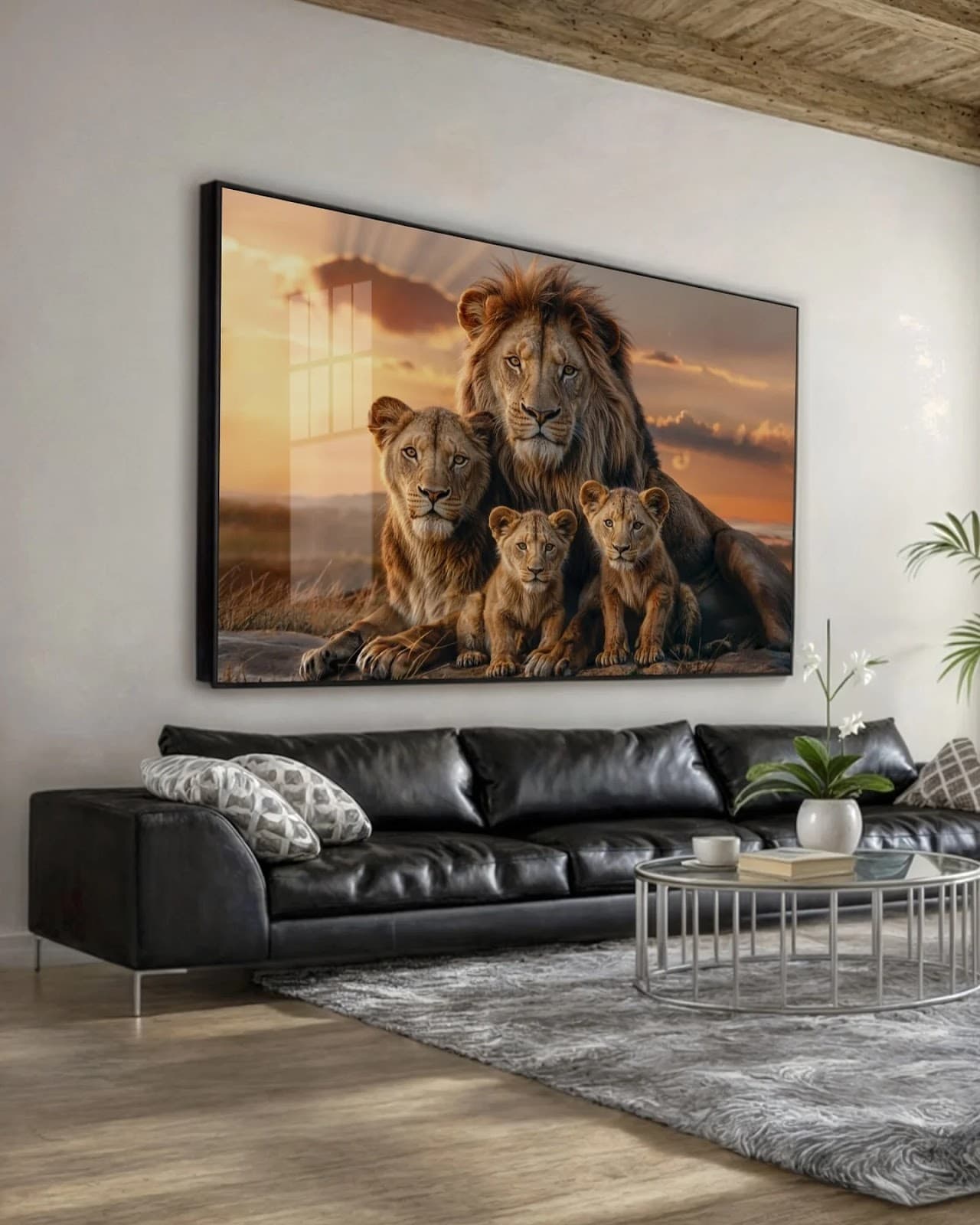 Quadro Leão Protetor com Filhotes