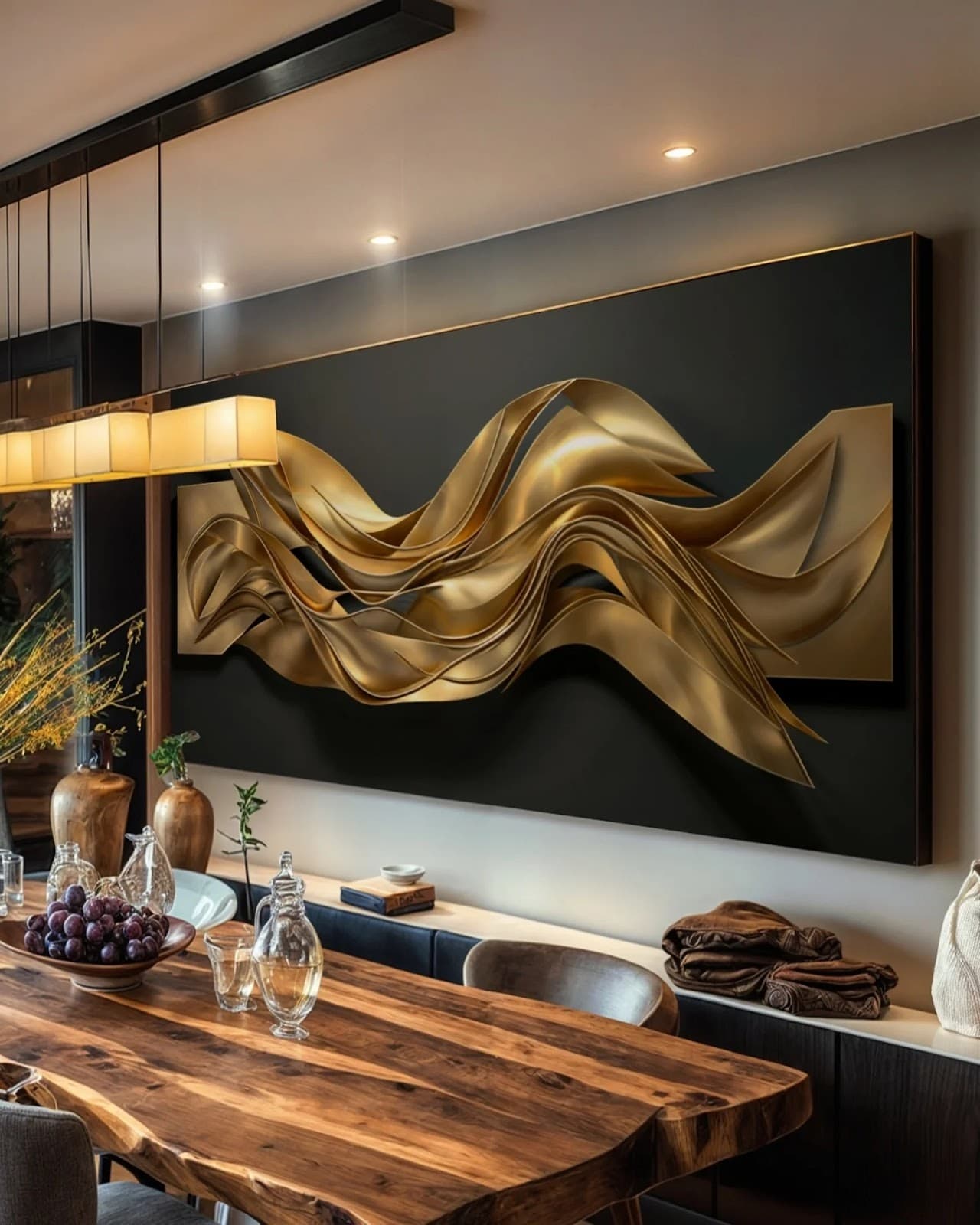 Quadro Ondas Douradas em Relevo