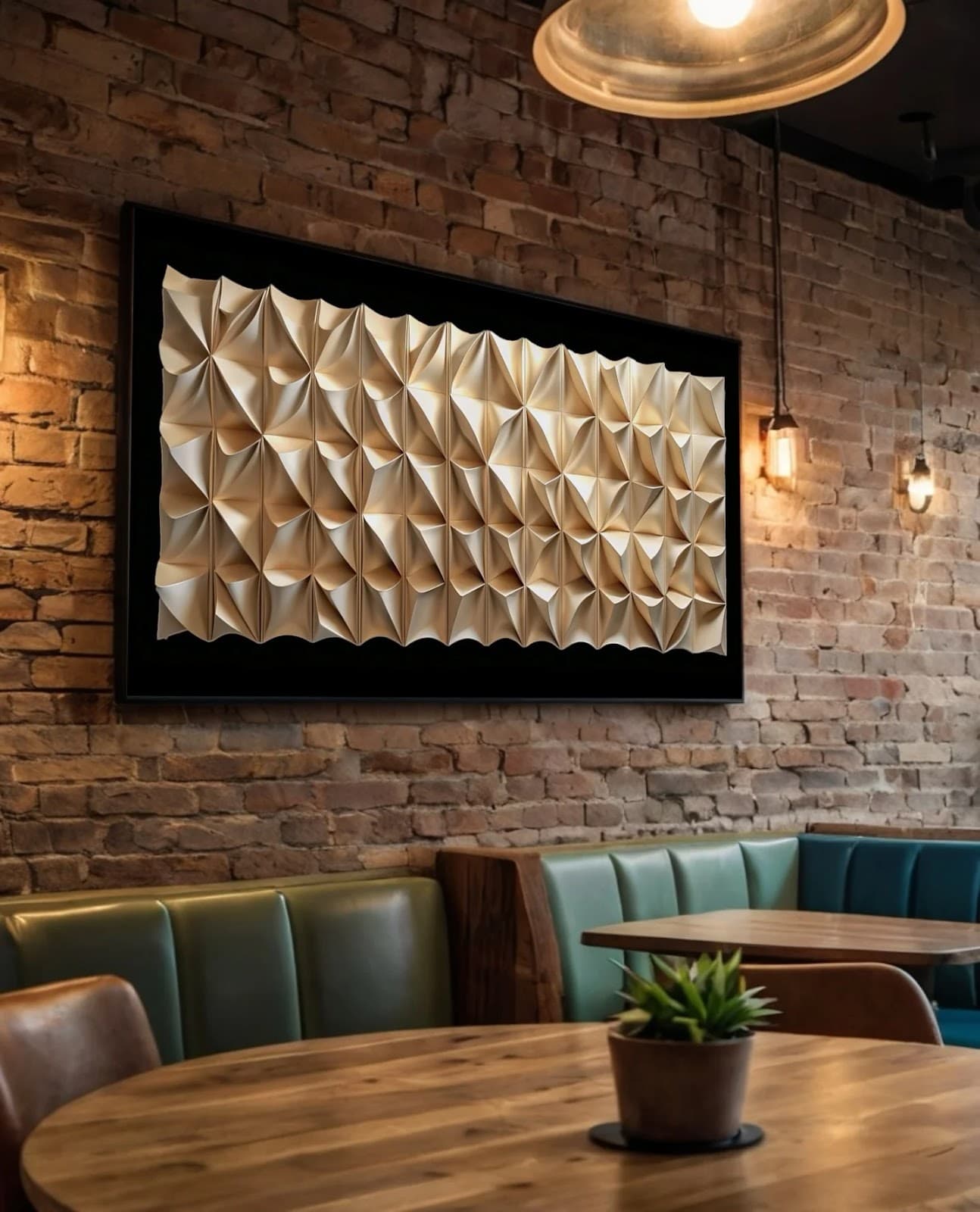Quadro Triângulos 3D em Relevo Creme