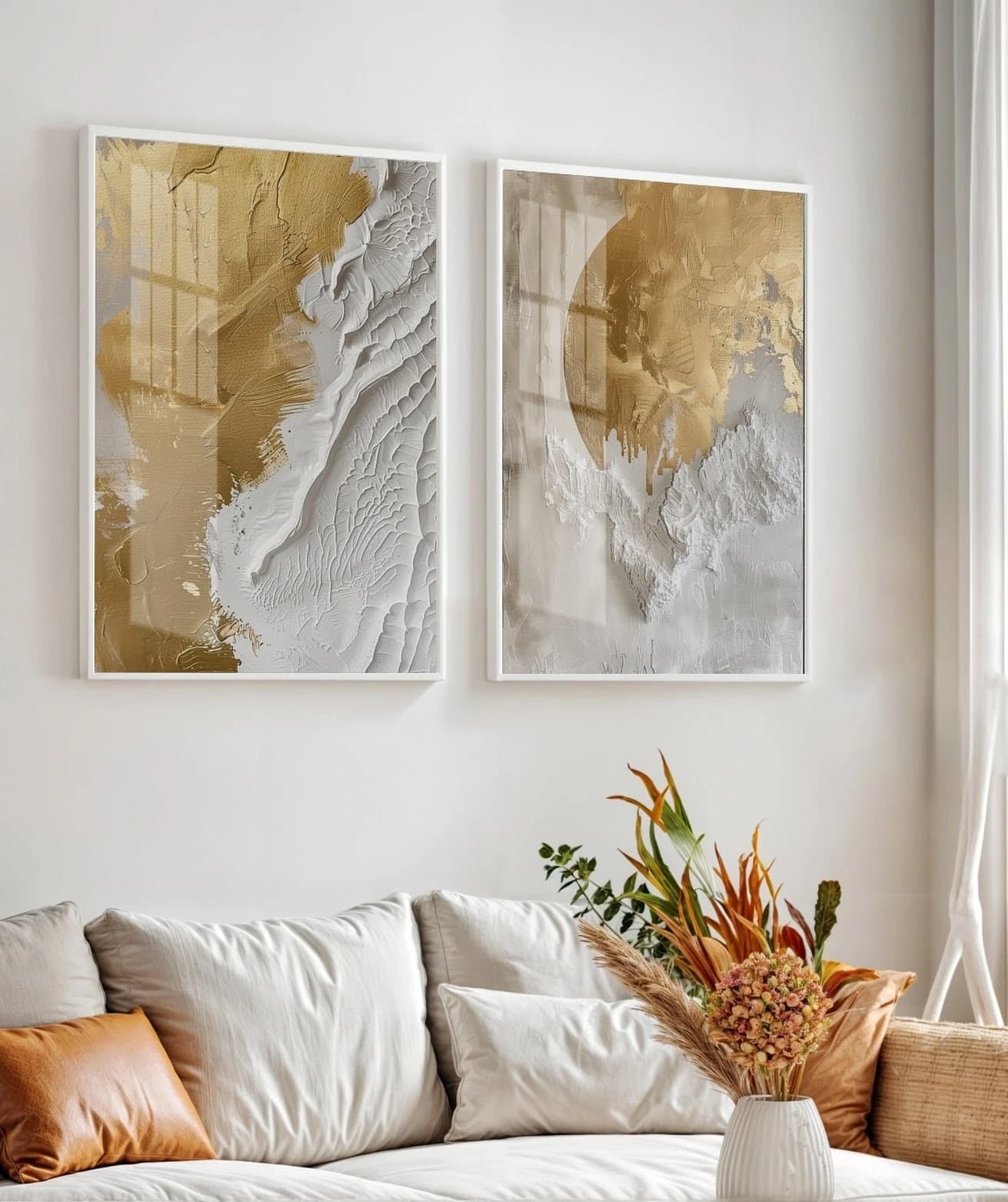 Dupla de Quadros Ondas Minimalistas em Relevo