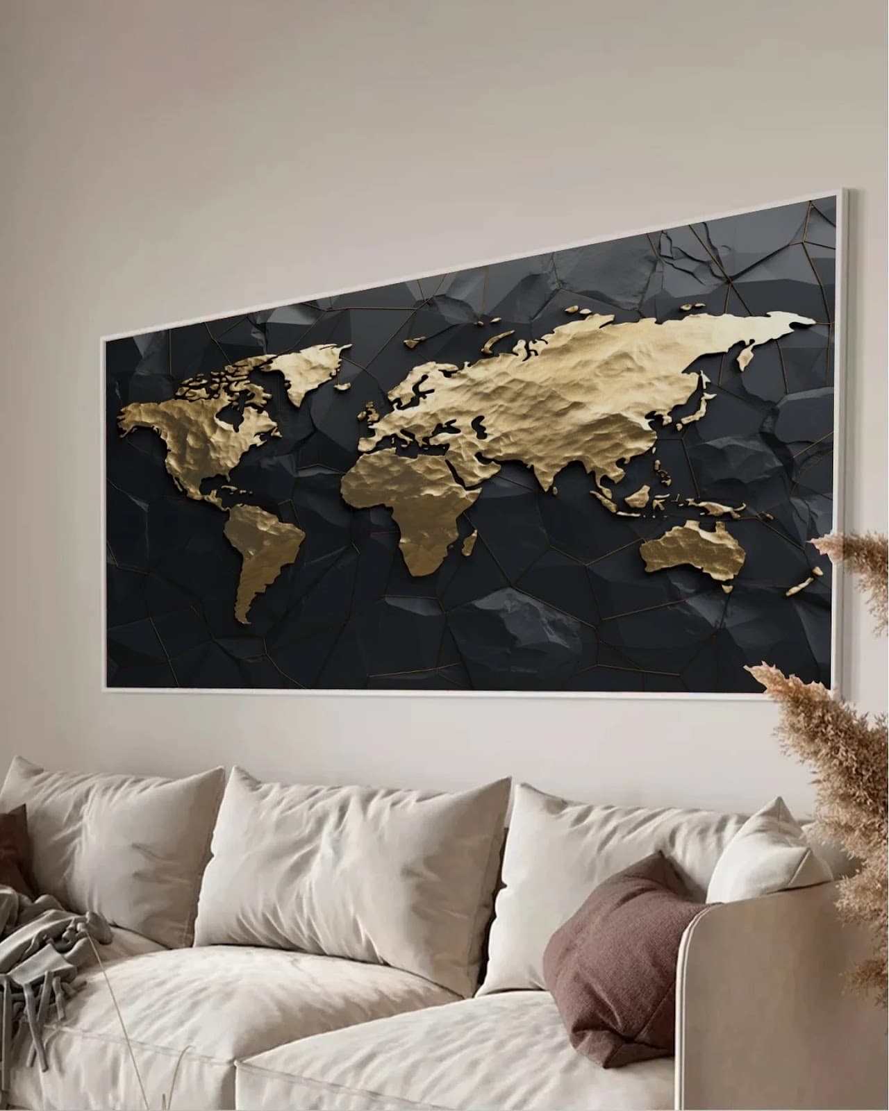 Quadro Mapa-Múndi Dourado 3D
