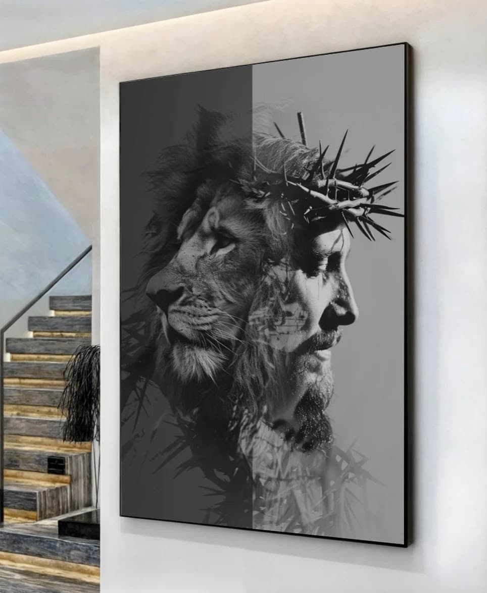 Quadro Leão e Cristo em Fusão Espiritual