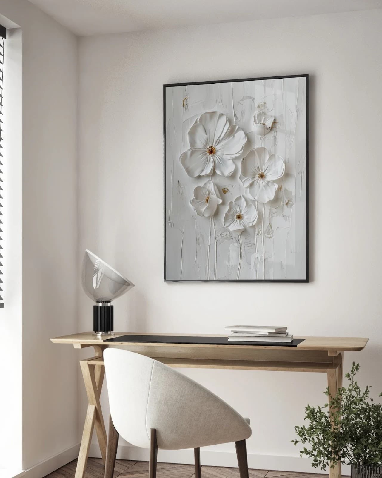 Quadro Flores Brancas em Relevo